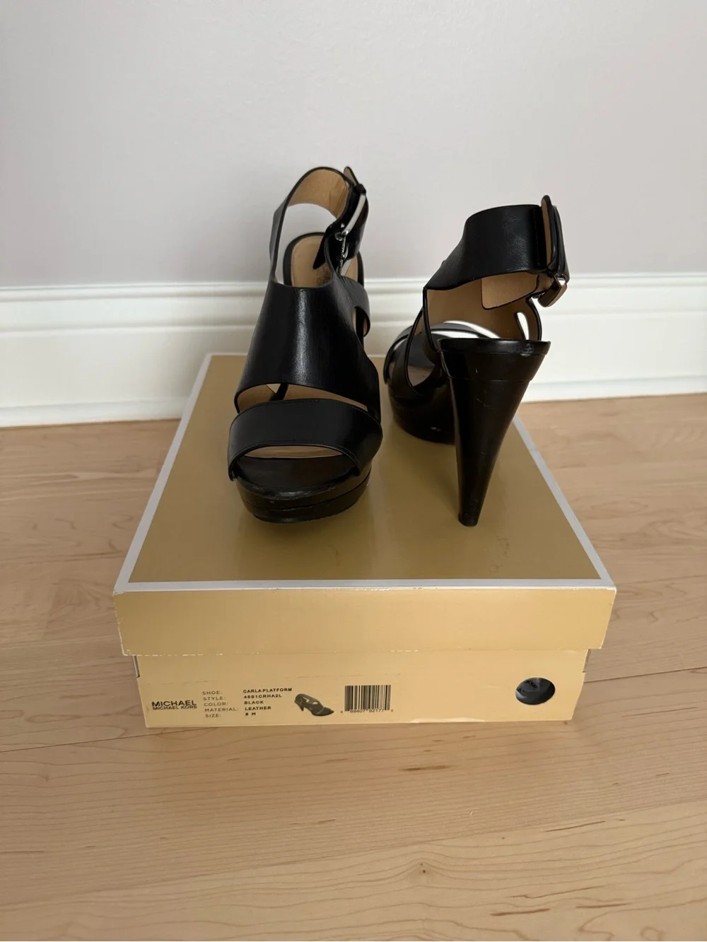 Michael Kors Black Leather Cutout Buckle High Heel Sandals